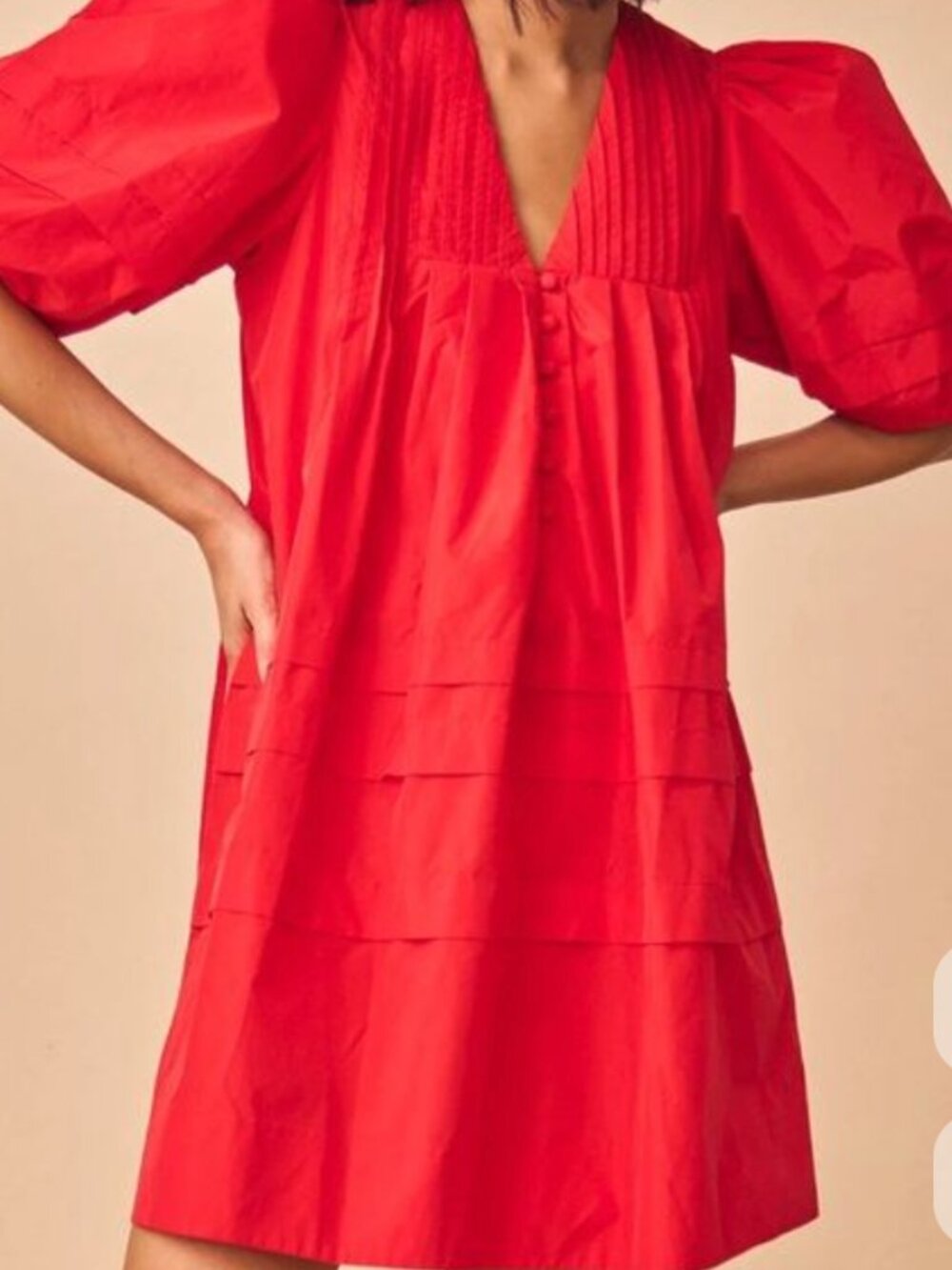 HUNTER BELL Taffeta Scarlet Mini Dress with Puff Sleeve Size XS
